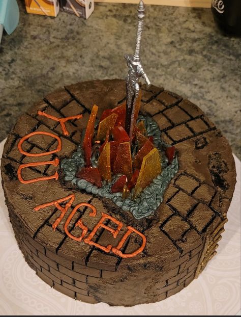 op u/savedthebestforthelast on r/baking reddit Skyrim Birthday Cake, Dark Souls Cake, Dark Souls Birthday, Skyrim Cake, Fantasy Birthday, Soul Cake, 14th Birthday, Mum Birthday, Birthday Ring