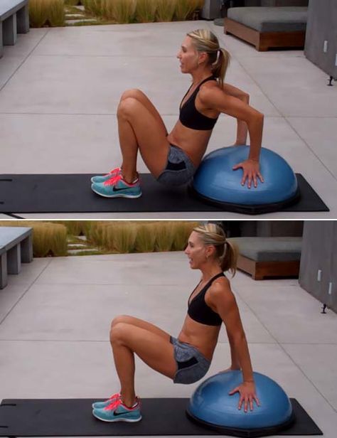 Tricep Dips Bosu Ball Weight Workout, Bosa Ball Workout, Bounce Exercise, Balance Ball Exercises, Bosu Exercises, Bosu Ball Exercises, Bosu Ball Workout, Bosu Workout, Ball Workouts