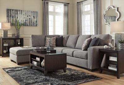 Dark Grey Sectional, Gray Couch, Sectional With Chaise, Sectional Ottoman, Glass Front Cabinets, Grey Sectional, Grey Upholstery, Ashley Furniture Homestore, Ottoman Set