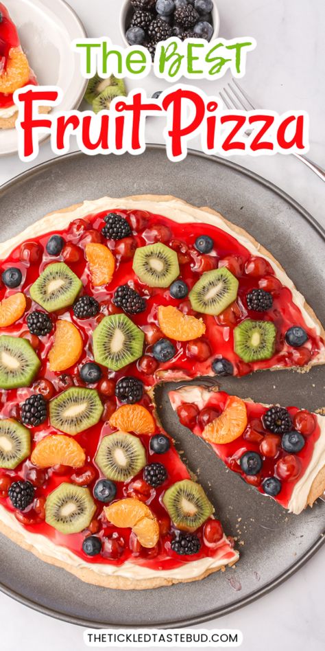 FRUIT PIZZA Fruit Pizza With Cream Cheese, Gluten Free Fruit Pizza, Pizza With Cream Cheese, Dessert Pizza Recipes, Free Fruit, Dessert Pizza, Fruit Pizza, Cherry Pie Filling, Pan Pizza