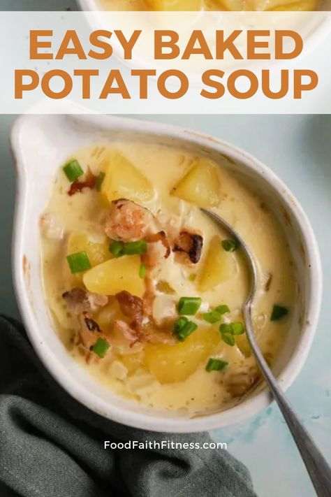 Warm up with a bowl of our Best Creamy Potato Soup! This savory delight is packed with flavor and goodness, featuring tender Yukon Gold potatoes, crispy turkey bacon, and creamy Greek yogurt. It's the perfect homemade soup for cozy nights in or gatherings with loved ones. Greek Yogurt Soup Recipes, Easy Baked Potato Soup, Baked Potato Soup Easy, Yogurt Soup, Easy Baked Potato, Potatoes Crispy, Dairy Free Low Carb, Snack Smoothie, Gold Potatoes