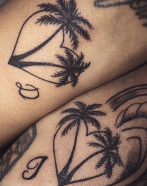 Matching palm tree heart tattoos Tree Heart Tattoo, Tropical Tattoos, Palm Tree Tattoos, Palm Tree Tattoo Ankle, Tropical Tattoo, Hawaii Tattoos, Favorite Tattoos, Sunset Tattoos, Tree Tattoos