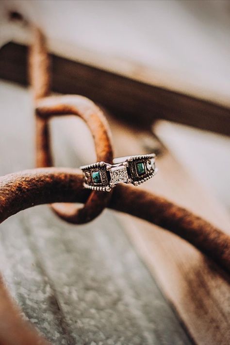 Western Wedding Rings With Turquoise Diamonds, Western Engagement Rings With Turquoise, Welded Wedding Ring, Western Turquoise Engagement Ring, Unique Engagement Rings Western, Turquoise Wedding Rings Engagement, Western Wedding Rings Womens, Cowgirl Engagement Rings, Simple Western Engagement Rings