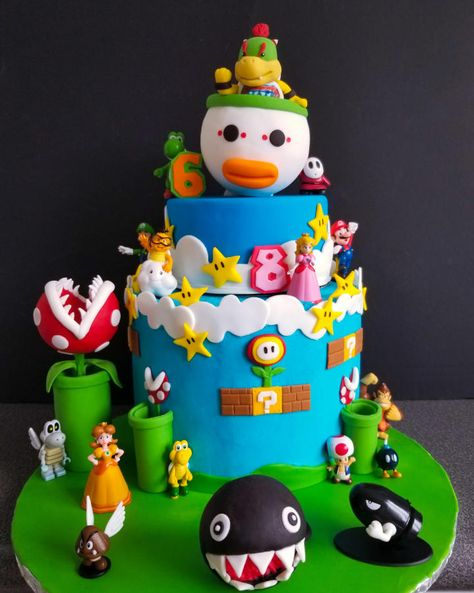 Bowser Jr Birthday Cake, Bowser Birthday Cake, Bowser Cake, Mario Themed Cake, Bowser Birthday, Mario Brothers Birthday Party, Mario Birthday Cake, Bowser Jr, Super Mario Cake