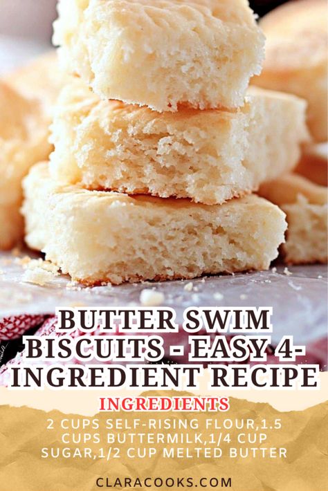 Butter Swim Biscuits - Easy 4-Ingredient Recipe Swimming Biscuit Recipe, Butter Biscuits For Swimming, Easy Homemade Biscuits 2 Ingredients, Easy Biscuit Recipe 3 Ingredients, Butter Biscuit Recipe, Biscuit Recipe Easy, Butter Swim Biscuits, Swim Biscuits, Butter Biscuit