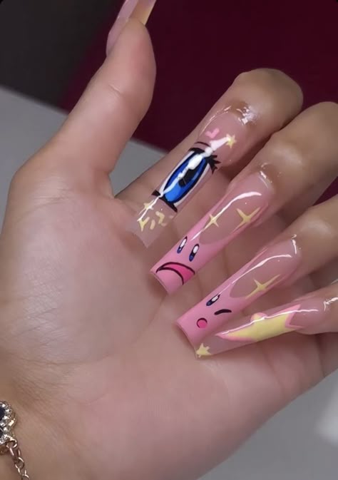 Character Acrylic Nails, Long Acrylic Nails Designs, Xl Long Acrylic Nails, Maximalist Nails, Fye Nails, Acrylic Nails Designs, Acrylic Nail Set, Long Acrylic Nail Designs, Diy Acrylic Nails