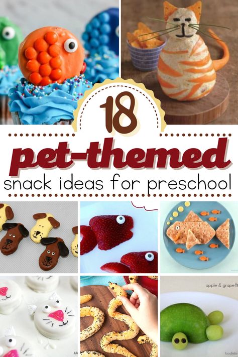 Pet Themed Preschool Snacks, Snacks That Look Like Animals, Pet Themed Party Food, Animal Themed Snacks For Kids, Fish Themed Food Snacks Ideas, Snack Activity For Preschoolers, Preschool Snack Activities, Animal Snack Ideas, Pet Themed Snacks