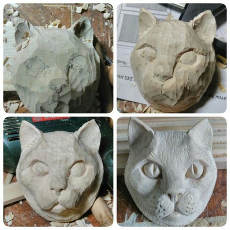 Ceramic Cat Face, Cat Face Sculpture, Cat Head Sculpture, Freyas Cats, Cat Sculpture Clay, Green Man Sculpture, Cardboard Art Sculpture, Pottery Animals, Sculpture Art Clay