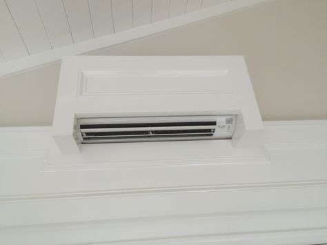 Concealed Mini Split Concealed Ac Unit, Disguising Mini Split, Hide Airconditioner Unit Interior Design, Mini Split Cover Ideas Wall, Split Unit Air Conditioning Cover, Disguise Mini Split, Decorative Mini Split Cover, Hiding Mini Split Air Conditioner, Mini Split Air Conditioner Hide