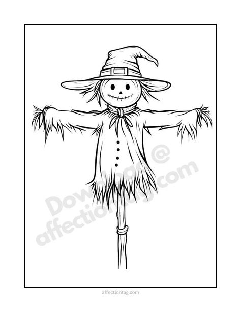 🎩👻 Cute Witch Hat Scarecrow 🎃 Halloween Coloring Page Printable Scarecrow Template, Scarecrow Template, Scarecrow Coloring Pages, Cute Witch Hat, Scarecrow Halloween, Inktober 2024, Halloween Scarecrow, Cute Witch, Spooky Cute