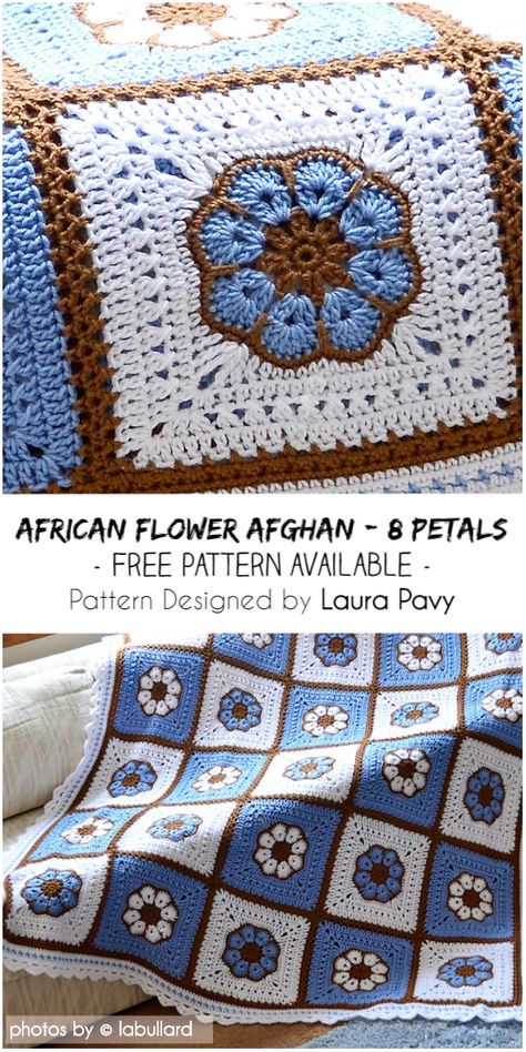 African Flower Afghan with 8 Petals #crochet #crochetafghan #crochetFlower Flower Afghan, Crochet African Flowers, Crochet Geek, Crocheting Projects, Crochet Blanket Afghan, Crochet Blanket Designs, Crochet Granny Square Blanket, African Flowers, Crochet Hexagon