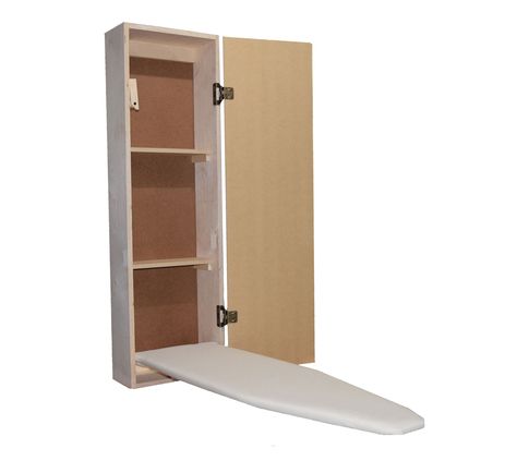 Built In Bathroom Storage, Ironing Board Cabinet, Wood Ironing Boards, Wall Ironing Board, Wall Mounted Ironing Board, Unfinished Cabinets, Closet Redo, House Dimensions, Ironing Boards