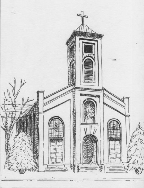 Community Drawing Sketch, Catholic Drawings Easy, Gothic Architecture Drawing Sketch, Alter Drawing, Churches Drawing, Old Church Drawing, Church Drawing Sketch, Church Drawing Easy, Building Illustration Sketch