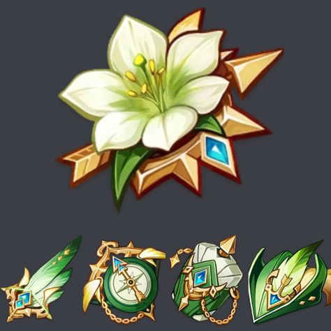 Genshin Npc Fanart, Genshin Artifact Sets, Oc Template, Anime Flower, Treasure Jewelry, Magical Accessories, Magical Jewelry, Creative Icon, Phone Themes