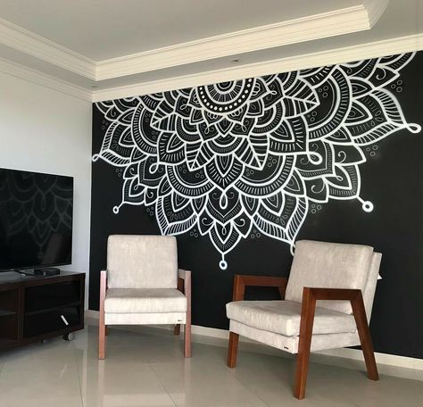 Mandala Design For Wall, Mandala Wall Painting Ideas, Mandala Mural Wall Art, Mandala Art Wall Painting, Mandala Wall Art Murals, Mandala Wall Painting, Painted Furniture Designs, Home Wall Painting, Wall Painting Living Room