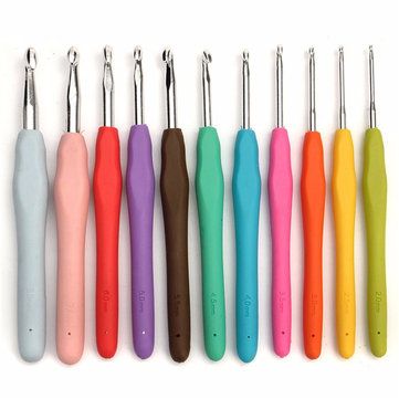 11pcs Multicolor Soft Plastic Handle Aluminum Weave Crochet Hooks Knitting Needles Crochet Hook Set, Knitting Tools, Electrical Tools, Soft Plastic, Saint Pierre And Miquelon, Sewing Tools, Goods And Service Tax, Zimbabwe, St Kitts And Nevis