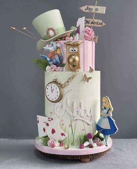 Alice Cake, Wonderland Party Theme, Wonderland Cake, Alice In Wonderland Tea Party Birthday, Fairy Garden Birthday Party, Onederland Birthday Party, Alice In Wonderland Cakes, Backyard Birthday, Alice In Wonderland Birthday