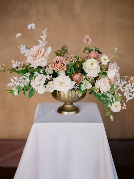 Blush Compote Centerpiece, High Table Arrangements Wedding, Low Arrangement Centerpiece, Small Compote Floral Arrangement, High And Low Floral Centerpieces, Low Compote Centerpiece, Blush Centerpiece Wedding, Compote Centerpiece Wedding, Small Flower Arrangements For Tables