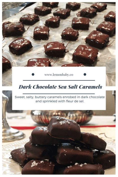 Healthy Dark Chocolate Desserts, Sea Salt Caramel Recipe, Caramels Recipe, Dark Chocolate Desserts, Dark Chocolate Sea Salt, Sea Salt Caramels, Salted Caramel Recipes, Caramel Bites, Dark Chocolate Caramel