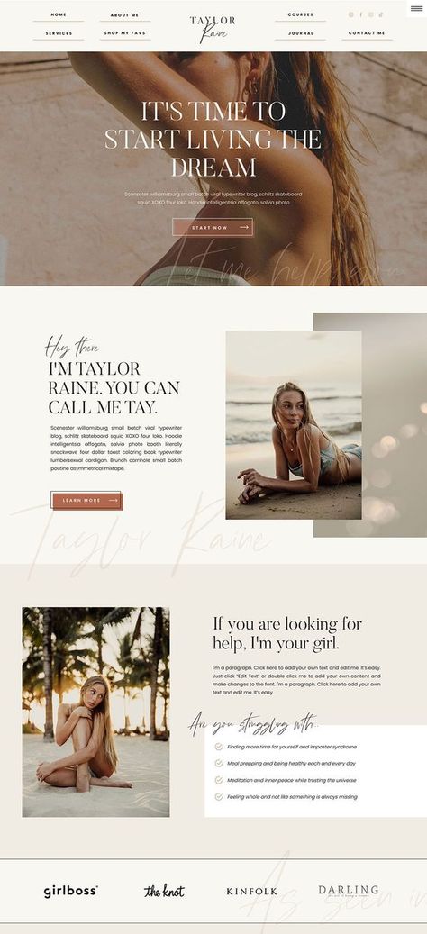 Boho & Neutral Coach Website Design, Website Template, Showit website design, Wellness website#webdevelopment #webdesigner #webdesigninspo #webdesignerlife Coach Website Design, Boho Website, Feminine Website Design, Feminine Website, Wellness Website, Website Design Inspiration Layout, Showit Website Design, Showit Template, Wix Website Templates