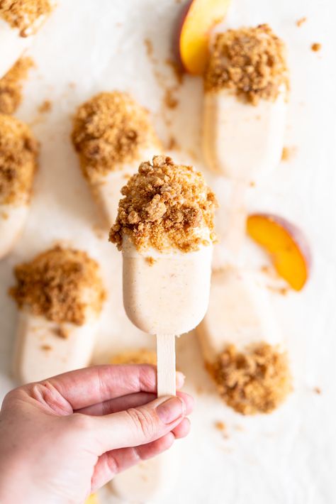 Roasted Peach and Quark Ice Cream Pops with White Chocolate Dip and Brown Butter Streusel — Cloudy Kitchen Cloudy Kitchen, Chocolate Dip, Peach Dessert Recipes, Easy Ice Cream Recipe, Making Homemade Ice Cream, Ice Cream Pops, Peach Desserts, Easy Ice Cream, Frozen Yoghurt