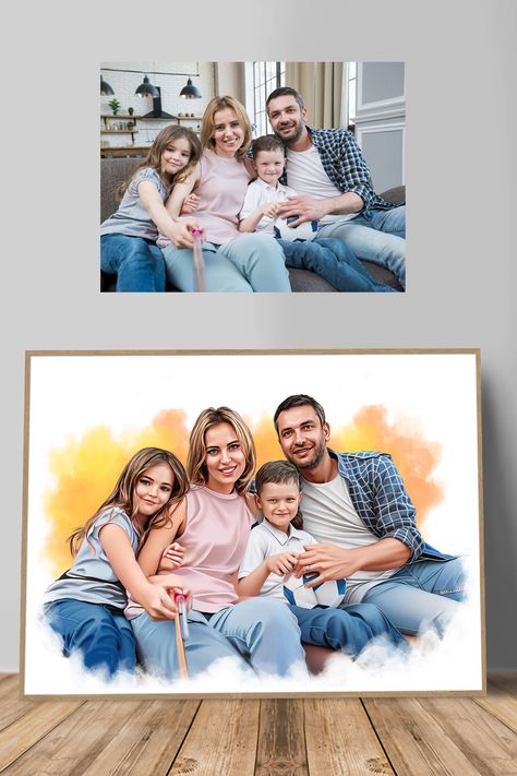 Capture life's special moments with our custom family portrait. Our professional artists will create a unique, beautiful and lasting gift for your loved ones. Painting Family Portrait, Illustrated Family Portrait, Photo Merge, Painting Family, Family Portrait Painting, Portrait Unique, Pencil Portrait Drawing, Custom Portrait Illustration, Custom Memorial