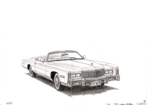 Dad Drawing, Cadillac Coupe Deville, Coupe Deville, Baby Coming Home Outfit, Art Nouveau Illustration, Car Tattoos, Cadillac Eldorado, Drawing Pencil, Drop Top