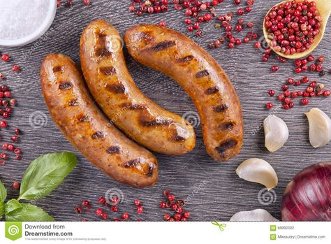 Grilled sausage. With spices on a dark wooden background #Sponsored , #advertisement, #ADVERTISEMENT, #sausage, #background, #wooden, #Grilled Honey Garlic Sausage, Meaty Appetizers, Lamb Sausage, Sausage Spices, Honey And Garlic, Pork Sausage Recipes, Sausage Recipes For Dinner, Pork Sausages, Fried Sausage