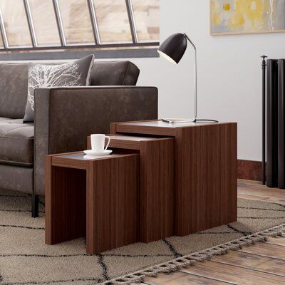 Latitude Run 3 Piece Nest of Tables | Wayfair.co.uk Nest Of Stools, Side Stool, Centre Table Living Room, Wood And Metal Desk, Coffee Table With Stools, Cube Side Table, European Style Homes, Wood Furniture Design, Nest Of Tables