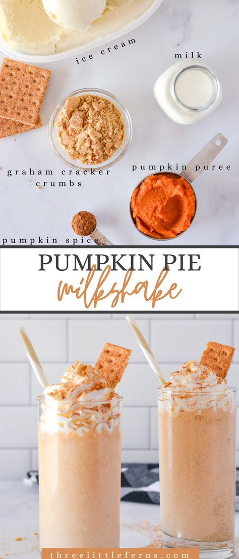 Fall Milkshake Recipes, Pumpkin Pie Milkshake Recipe, Pumpkin Spice Food Recipes, Pumpkin Spice Milkshake Recipe, Fall Drinks No Caffeine, Fancy Milkshakes Diy, Fun Fall Recipes For Kids, Thanksgiving Drink Ideas Non Alcoholic, Milkshake Bar Party