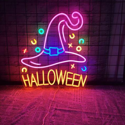 Pumpkin Witch Hat, Neon Halloween, Halloween Things, Magic Hat, Wedding Neon Sign, Witch Magic, Neon Wedding, Halloween Lights, Bridal Shower Signs