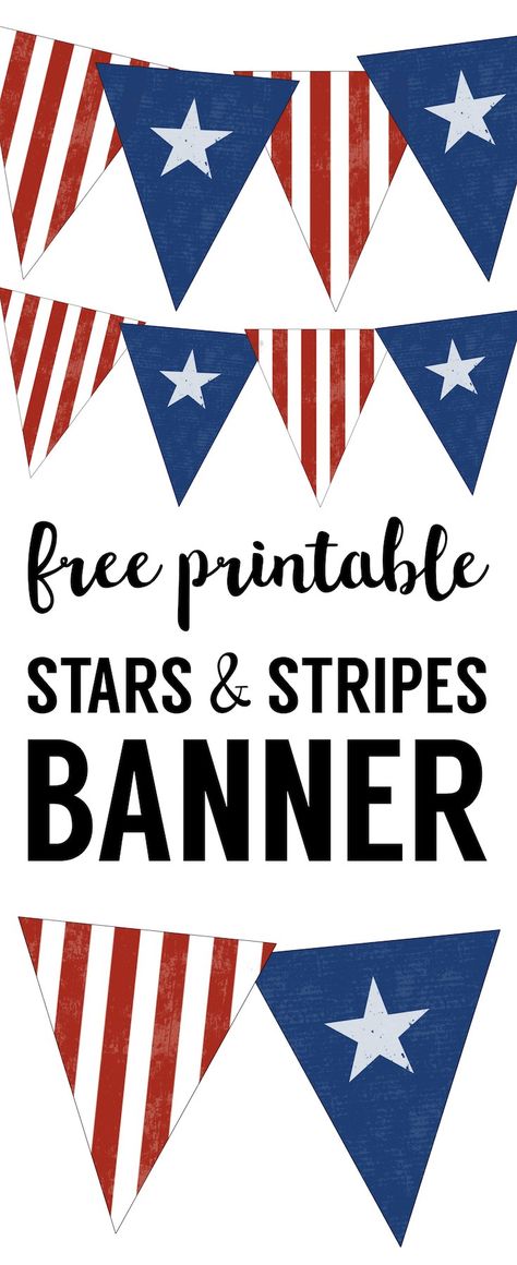 Stars and Stripes Banner Free Printable. Decorate for a party or BBQ with this American flag inspired banner for Memorial Day, Fourth of July, Veterans Day or any patriotic holiday. Independence day, 4th of July, July 4th Patriotic Classroom, Veterans Day Activities, Usa Party, American Party, Printable Star, Diy Aesthetic, Patriotic Crafts, Veteran’s Day, Paper Trail