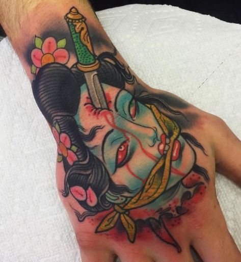 Japanese Demon Tattoo, Japanese Hand Tattoos, Traditional Hand Tattoo, Geisha Tattoo Design, Traditional Tattoo Sleeve, Japanese Tattoos, Mythology Tattoos, Traditional Japanese Tattoos, Hand Tattoos For Women