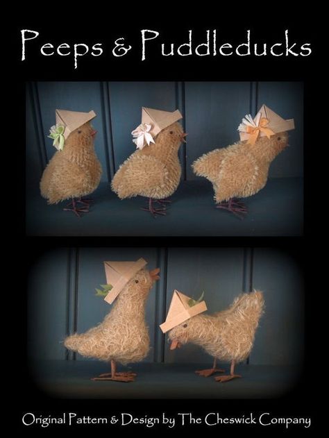 This listing is for the PRINTED PATTERN to make these chicks and ducklings    The pattern contains complete instructions and pattern pieces to make these chicks and ducklings. I made these from mohair. They could also be made from wool or velvet    Chicks are 4 tall when complete and the tall Diy Peeps, Easter Peeps, Floral Tape, Quilting Thread, Chenille Stems, Primitive Folk Art, Diy Pattern, Crepe Paper, Diy Prints