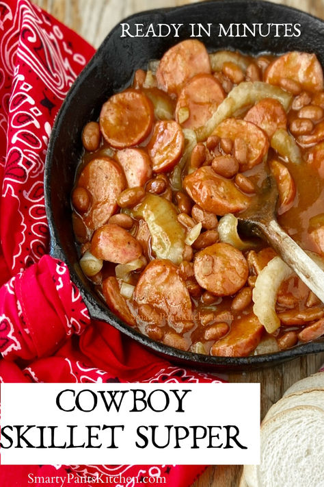 Cowboy skillet supper in cast iron skillet. Cowboy Skillet, Ranch Beans, Cowboy Recipes, Cast Iron Skillet Recipes Dinner, Texas Recipes, Florida Cracker, Electric Skillet Recipes, Dinner Beef, Easy Skillet Meals