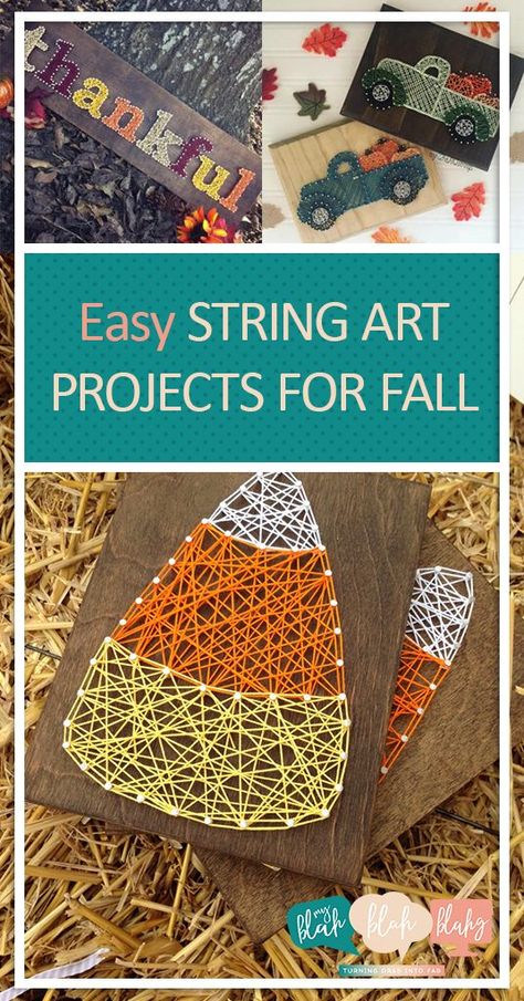 Easy String Art Projects for Fall • Fall String Art Template, Fall Fun Crafts, Pin Art Ideas, Nail And String Art Patterns, Free String Art Patterns, String Art For Beginners, Fall String Art, Halloween String Art, Pumpkin String Art