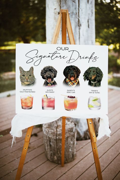 This Wedding Signs item by SugarandSpicePaper has 20 favorites from Etsy shoppers. Ships from Waleska, GA. Listed on Jan 5, 2024 Wedding Pet Signature Drinks, Pet Themed Wedding Drinks, Wedding Drink Menu Sign Dog, How To Incorporate Pets In Wedding, Pet Drinks Wedding, Pet Drink Menu Wedding, Dog Wedding Drink Sign, Unique Wedding Ideas For Guests, Incorporate Pets In Wedding