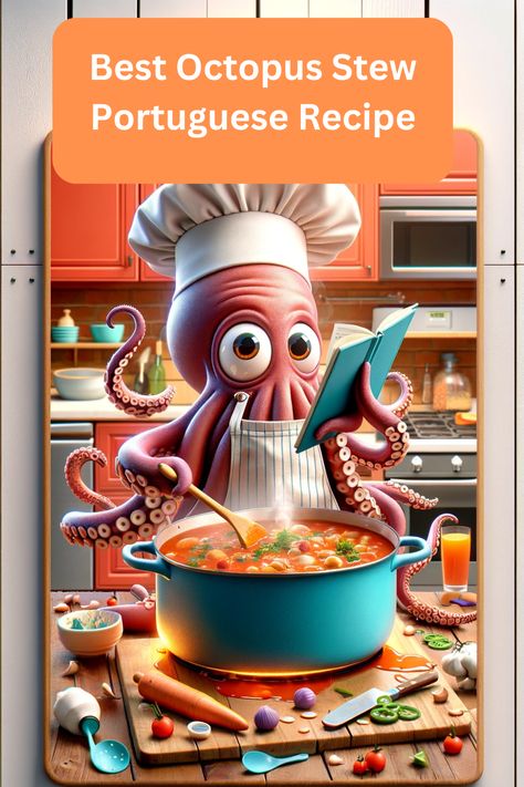 Cooking just got more tentacular! Laugh out loud as our octopus friend tries to follow a recipe, creating a delightful mess. A must-share for every Pinterest user with a sense of humor! Full recipe -click the link Portuguese Octopus Recipes, Octopus Cooking, Octopus Stew, Octopus Dish, Roasted Octopus, Portuguese Recipe, Octopus Recipes, Portuguese Cuisine, Grilled Octopus