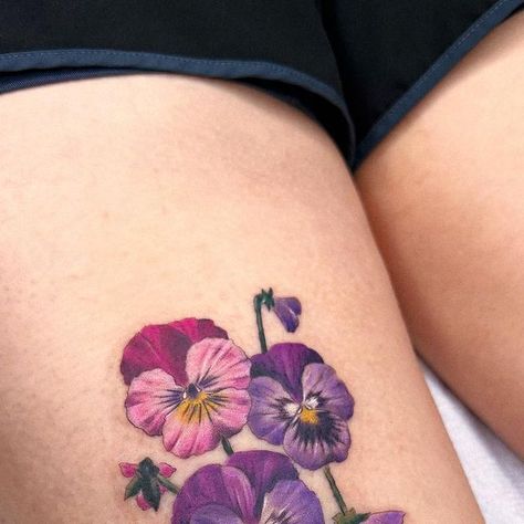 Wild Pansy Tattoo, Pansy Tattoo, Tatoos Small, Wild Pansy, Botanical Tattoo, Pansies Flowers, Tattoo Inspo, Artist On Instagram, Color Tattoo