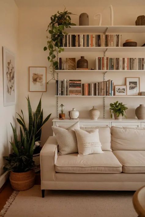 22+ Neutral Palettes Dominate Warm & Cozy Home Decor Trends 43 Clean And Cozy Home, Cozy Minimalist Home Inspiration, Living Room Aesthetic Minimalist, Warm Cozy Home Decor, Cool Nightstands, Cozy Airbnb, Warm Cozy Home, Minimalist Decor Ideas, Funky Lamps