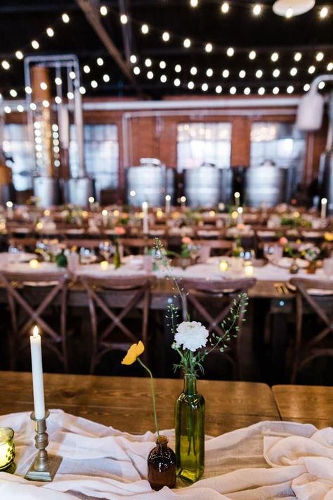 Decor ideas for a wedding reception in a distillery or brewery | Urban wedding reception ideas | Kara Leigh Creative Virginia wedding photographer Casual Brewery Wedding Reception, Brewery Wedding Reception Decor, Brewery Wedding Decor, Brewery Wedding Decorations, Urban Wedding Reception, Brewery Wedding Reception, Modern Art Deco Wedding, Art Deco Wedding Inspiration, Planning A Small Wedding