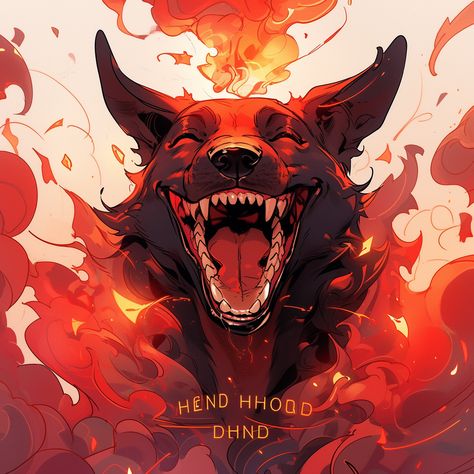 Portrait of a canine laughing with their maw wide open. Red coloration and abstract red color swirls. Wolf Demon Art, Dog Demon Art, Aggressive Wolf Drawing, Wolf Hybrid Art, Weird Wolf Art, Demon Dog, Trippy Wolf Art, Wolf Life, Canine Drawing