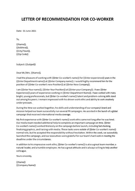 What should be included in a professional recommendation letter for a co-worker? Download this free sample letter of recommendation for coworker now. Professional Letter Of Recommendation, Reference Letter For Employee, Letter Of Recommendation For Employee, Letter Of Recommendation For Coworker, Recommendation Letter, Reccomendation Letter, Letter Of Recommendation Format, Simple Job Application Letter, Employment Reference Letter