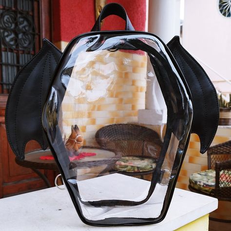 Going to a concert? How about wearing our clear backpack with wings? Made of high quality PVC crystal, very clear and resistant. 🦇🖤 Visit Etsy Store naraprado.etsy.com #stadiumbag #clearbackpack #spookybag #naraprado #concertbag #coffinbag #basketbag #casket #coffin Going To A Concert, Concert Bags, Stylish School Bags, Clear Backpack, Stadium Bag, Basket Bag, Etsy Store, Backpacks, Concert