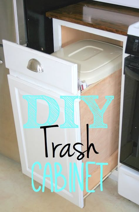 Does this look like a trash can? NO, IT LOOKS LIKE A CABINET! Plus, I did it for free and in an afternoon using my existing cabinet. For a step by step tutorial… Diy Trash Can, Build Cabinets, Trash Cabinet, Can Cabinet, Trash Can Cabinet, Kitchen Island Cabinets, Diy Kitchen Island, Organization Kitchen, Kitchen Cabinet Organization