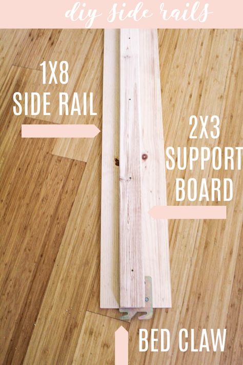 DIY Side Rails for Twin Bed. How to make your own bed rails for an antique bed. If you bought a vintage headboard and footboard, you can build your own frame for it! Click through for the easy to follow tutorial. If you find an affordable bed mission slats and rails, here's what to do How To Make Side Rails For Bed, Diy Bed Side Rails, Bedrails Ideas, Build A Twin Bed Frame, Diy Footboard, Diy Bed Rail, Diy Twin Bed Frame, Making A Bed Frame, Diy Twin Bed