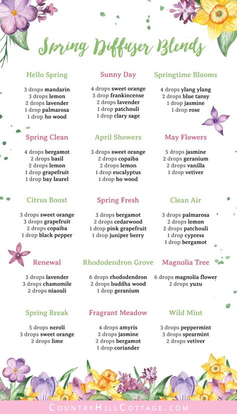 Candle Fragrance Recipes, Spring Essential Oil Blends, Candle Scent Combinations, Fragrance Oil Recipes, Essential Oil Candle Blends, Spring Diffuser Blends, Candle Scents Recipes, Essential Oil Perfumes Recipes, Floral Essential Oils