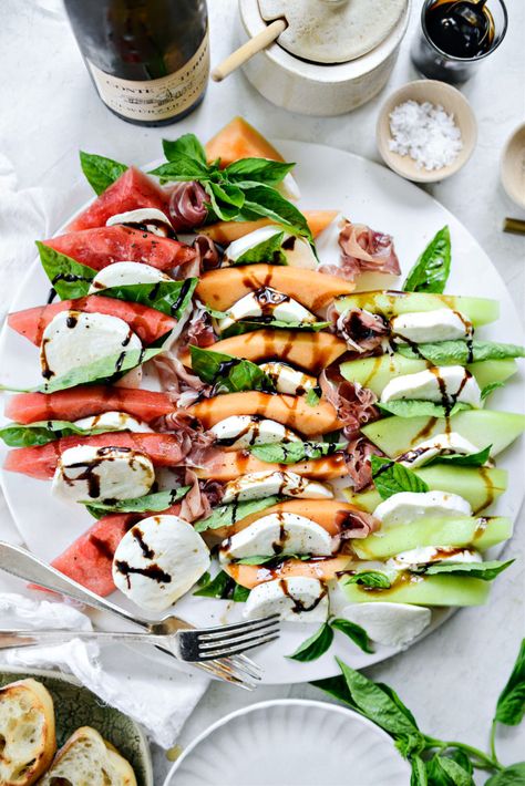 Enjoy our menu... Caprese Melon Salad, Melon Caprese Salad, Watermelon Caprese Salad, Sliced Watermelon, Honey Balsamic Glaze, Melon Recipes, Caprese Recipes, Melon Salad, Mozzarella Salad