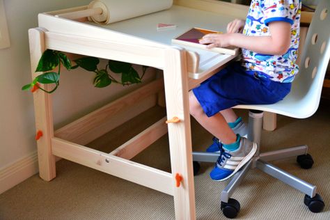 Loving IKEA children's tables - FLISAT Children's desk and table - how we montessori Kids Table With Storage, Diy Kids Desk, Diy Study Table, Kids Desk Storage, Printable Woodworking Plans, Diy Kids Table, 2x4 Wood Projects, Childrens Desk, Kids Desk