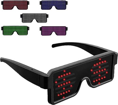 Suruid Upgrade Dynamic LED Glowing Glasses USB Rechargeable Light Up Glasses with Flashing Neon 11 Patterns Luminous Glasses Cyberpunk Visor, Light Up Glasses, Glowing Glasses, Led Glasses, Rechargeable Light, Pretty Cool, Night Club, Colored Glass, Cyberpunk